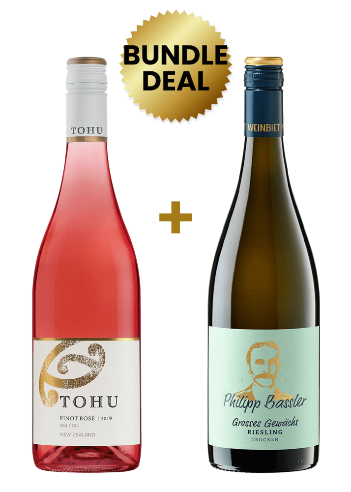 1 Btl Tohu Nelson Pinot Rose 75Cl + 1 Btl Weinbiet Philipp Bassler Grosses Gewachs Riesling Trocken 75cl