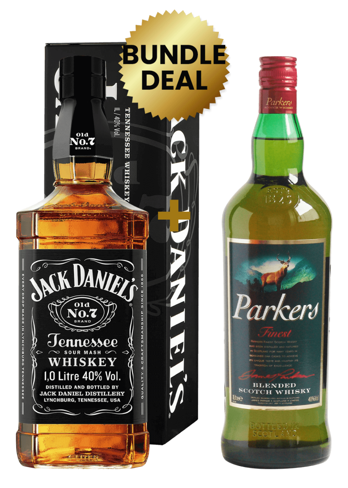 1 Btl Jack Daniel's Metal GIFT Box 1 L. + 1 Btl Parkers Finest Blended Scotch Whisky 1Lt