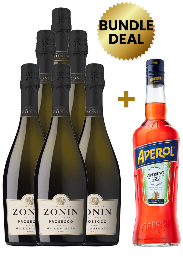 6 Btls Zonin Prosecco Millesimato Brut 75Cl + 1 Btl Aperol Aperitivo 1L Free